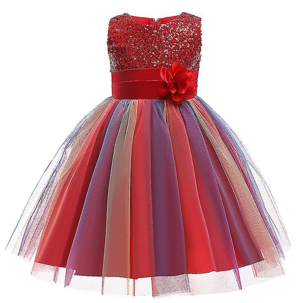 Flickor Paljettklänning Regnbåge Tutu Födelsedagsfest Prinsessa Klänning Pageant Klänning Blomma Klänning