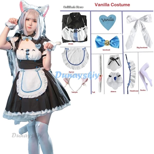 Vanilla Cosplay-dräkt i lager, piga-klänning, piga-outfit, NEKOPARA Chocola Vanilla OVA piga-uniform, katt-Neko-flicka, damkläder S Vanilla Costume