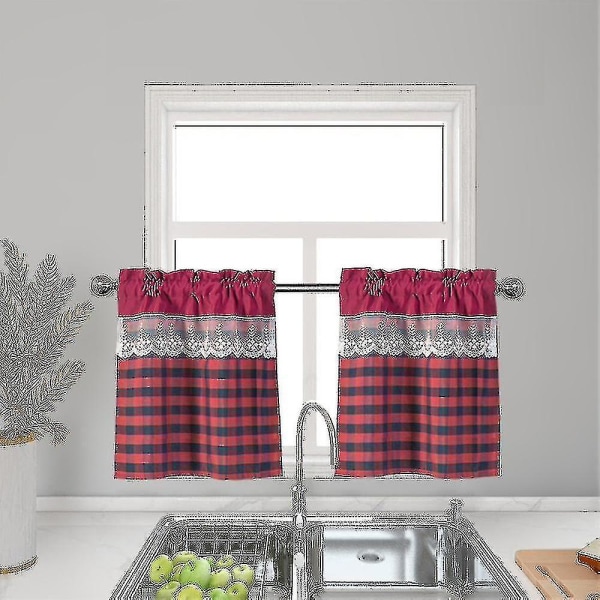 Köksgardiner Dekor Fönstergardin Lyx Cafe Valance Topper Draperier Wine Red 74cmx61cm