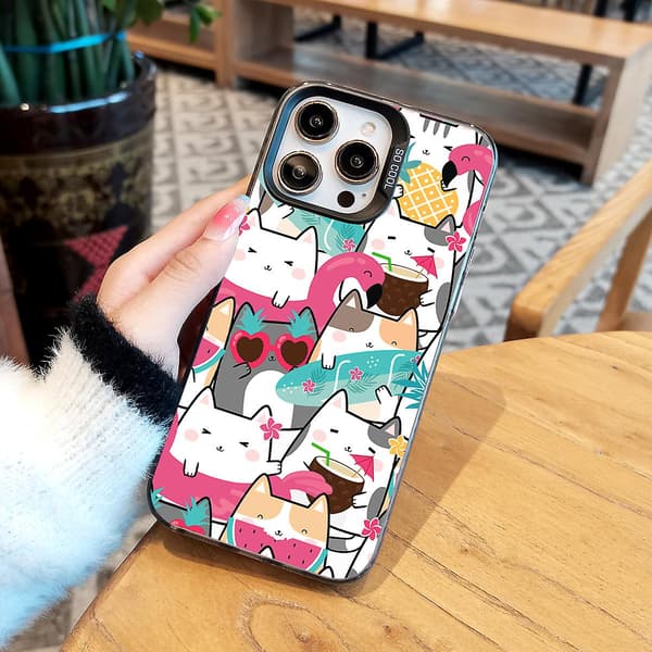 Tecknad Frostat Dubbellager Färg Silver Phone Case Iphone 15 Case Case Stil E Vit Ypmd0928