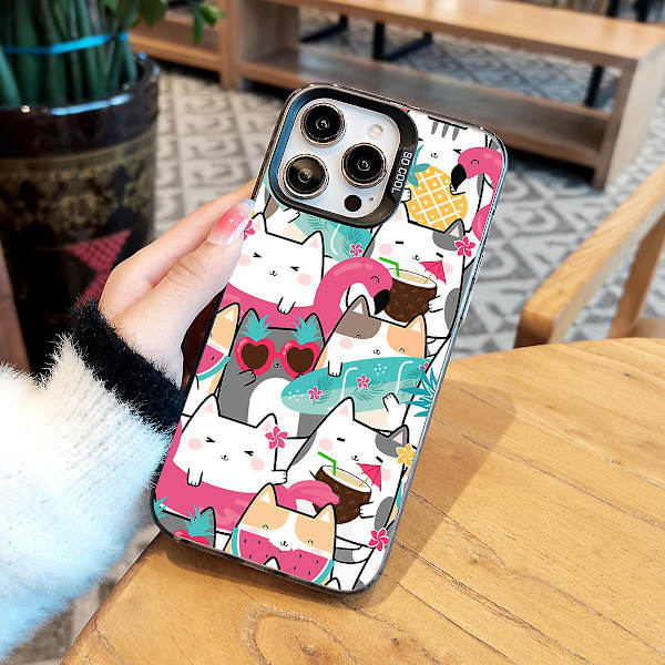 Tecknad Frosted Dubbellager Färg Silver Phone Case Iphone 15 Case Case Stil E Svart Ypmd0928