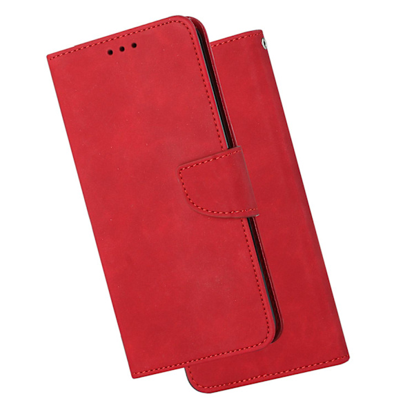 För Xiaomi Redmi Note 12 4g Enfärgad Pu Läder Phone case Stativ Plånbok Flip Cover med rem Red