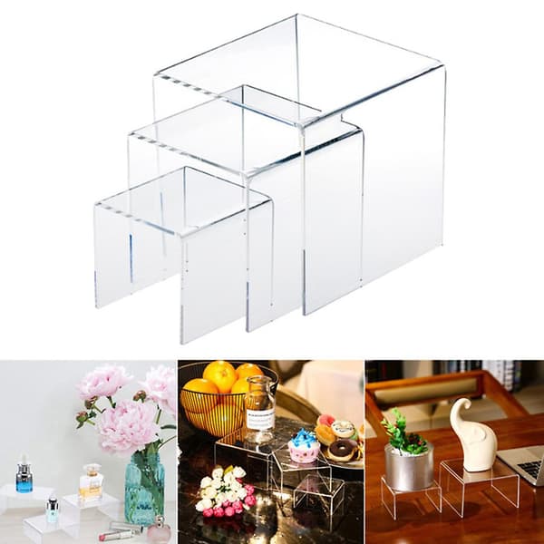 Akryl Display Risers Stand Set med 3 Medium Low Profile Tiered för att visa upp null none