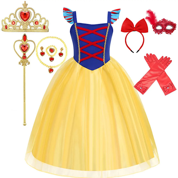 Inspirerad av Snövit Flickor Fancy Maxi Klänning Sommarkläder Disneyland Resa Prinsessa Cosplay Frock Småbarn Casual Vestidos SNOW WHITE SET02 4T(120)