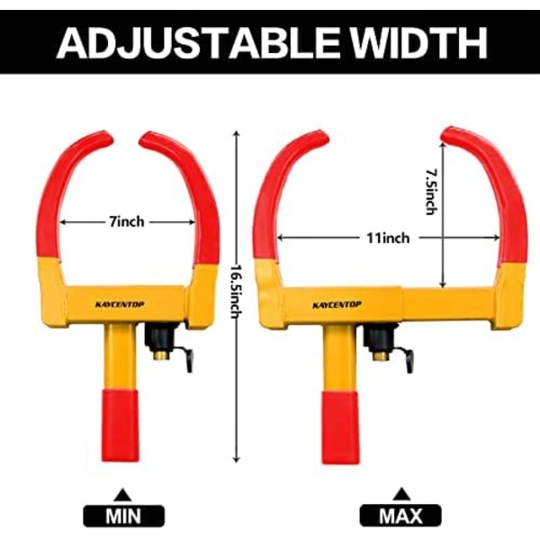 KAYCENTOP Hjulklämlås Universal Säkerhet Däcklås Stöldskydd Låsanordningar Justerbar längd Passar de flesta fordon för släp SUV Båt 1pcs Red\/yellow