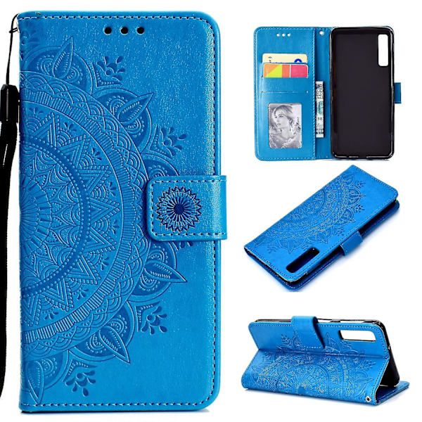 Plånbok med tryckt mandalamönster med flip-back- case för Samsung Galaxy A7/a750-lila Blue