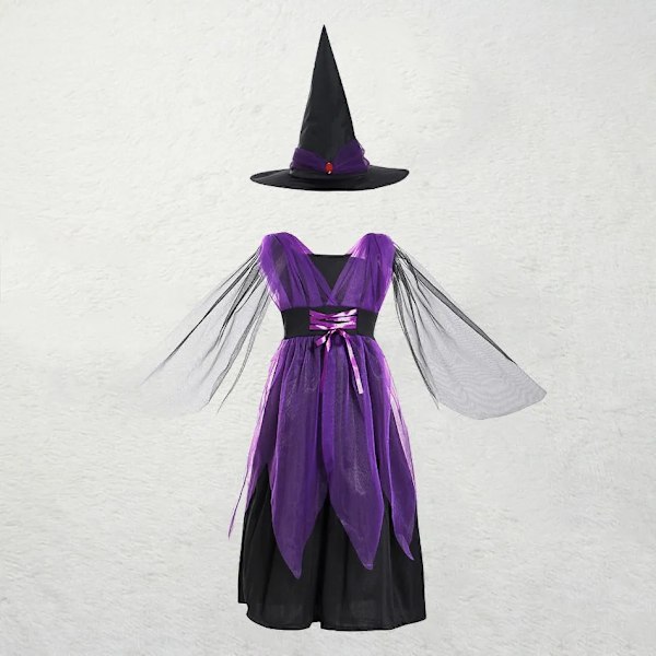Barn Häxa Kostym Flickor Saga Trollkarl Klänning Barn Halloween Pumpa Kläder Baby Fladdermus Spindel Fest Cosplay Outfit 2-15T DV16G0 2-3 Years