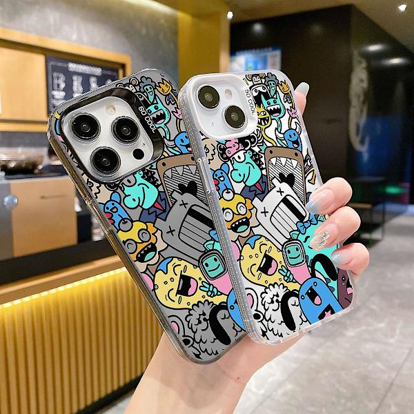 Tecknad Frosted Dubbellager Färg Silver Phone case Lämplig för Iphone 15 Case Cover Style I Vit Ypmd0943