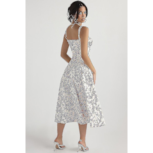 Kvinnor Blommig Boho Midi Bustier Kläder Dam Carmen Print Solklänning Sommar Beach Swing Kläder Lila Blomma Asia 2XL EU XL