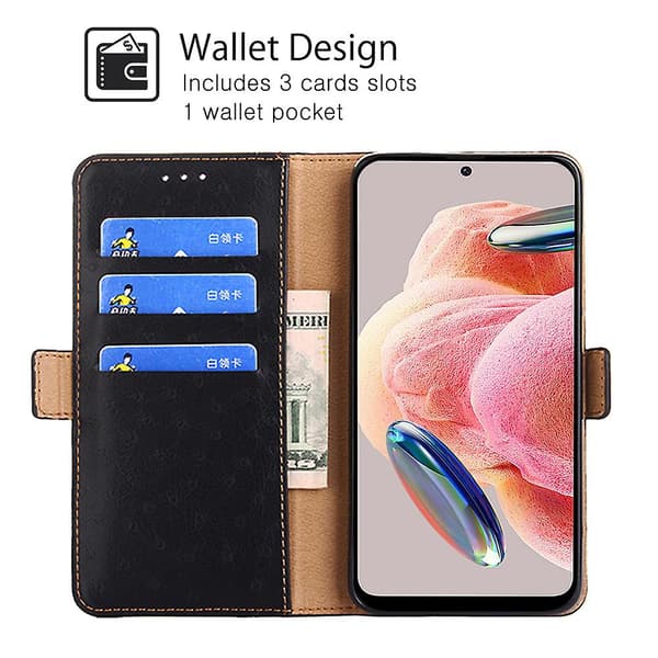 Flip Case För Xiaomi Redmi Note 12 4g Struts Texture Magnetisk Stängning Plånboksställ Cover Black