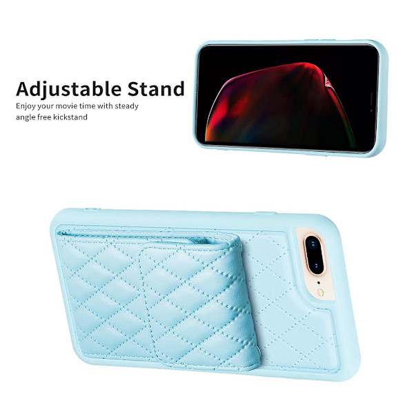 Bf22-stil för Iphone 6 Plus / 6s Plus / 7 Plus / 8 Plus Kickstand Läder+tpu- case Korthållare Cover Blue