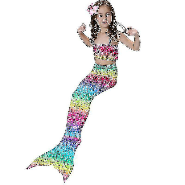 Barn Flickor Mermaid Tail Bikini Set Badkläder Baddräkt Simdräkt Rainbow 9-10 Years