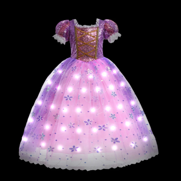 Elsa Anna LED-ljus prinsessklänning flickor älva Rapunzel barn födelsedagsfest kläder Halloween cosplay Frozen Askungen kostym Rapunzel Dress B 7-8T (140)