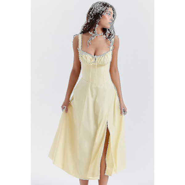 Kvinnor Blommig Boho Midi Bustier Kläder Dam Carmen Print Solklänning Sommar Beach Swing Kläder