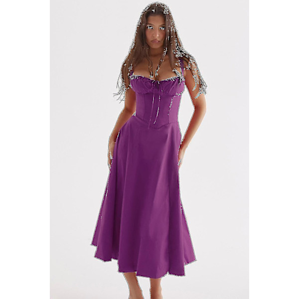 Kvinnor Blommig Boho Midi Bustier Kläder Dam Carmen Print Solklänning Sommar Beach Swing Kläder Grön Blomma Asia 2XL EU XL