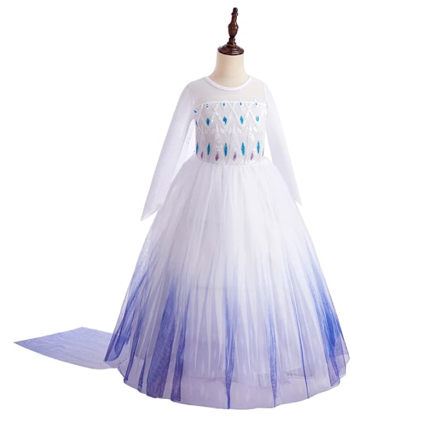 Disney Kids Frozen Födelsedagsfest Prinsessklänning Vit Elsa Paljetter Mesh Vestidos Halloween Cosplay Snödrottning Karneval Kostym 4pcs accessory 3T(110)