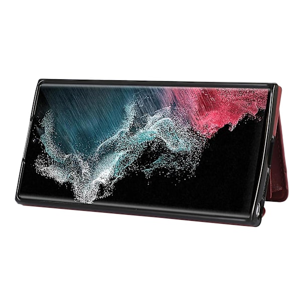För Samsung Galaxy S22 Ultra 5g Pu-läder+tpu phone case Rfid-blockerande cover med stöd Red