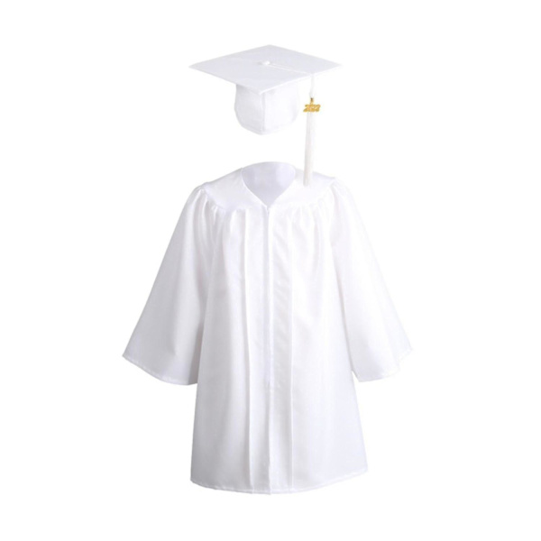 1 set examensdragklänning med hatt Polyester akademisk klänning för barn White XL