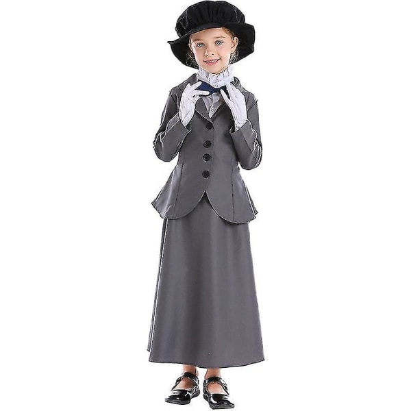 Tjejer Engelska Magic Nanny Kostym Barn Barn Outfit Mary Poppins Cosplay Fantasia Halloween Mardi Gras Dress Up L(height 130-145cm)