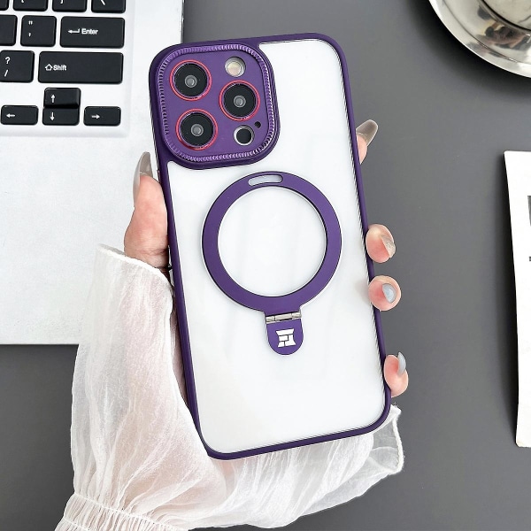 Magsafe Clear Case Kompatibel med Iphone 15 Pro Max, Soft Tpu Stötsäkert Slim Cover Med Magnetic Invisible Stand Purple For iPhone 15 Pro Max