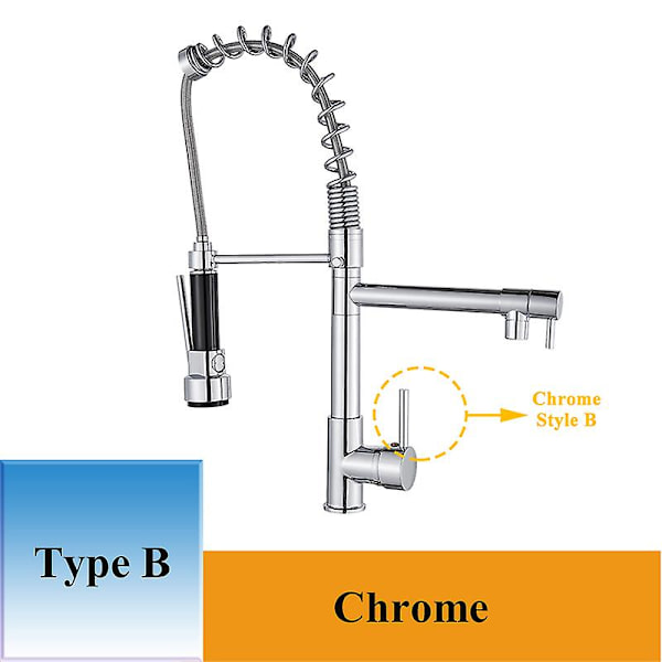 Shinesia Chrome Färdig Utdragbar Fjäder Köksblandare Vridbar pip Kärl Diskbänk Blandare Varmt och kallt C Poland Chrome B
