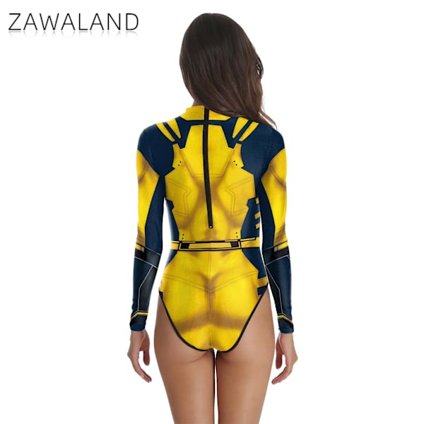 Zawaland Vuxen Superhjälte Deadpool Wolverine Tryck Långärmad Fest Overall Cosplay Kostym Halloween Fest Zentai Bodysuit L-XL 184