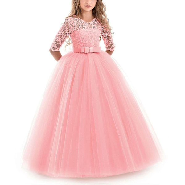 Blomsterflicka Spets Klänning för Barn Bröllop Brudtärna Pageant Party Bal Lila 170cm
