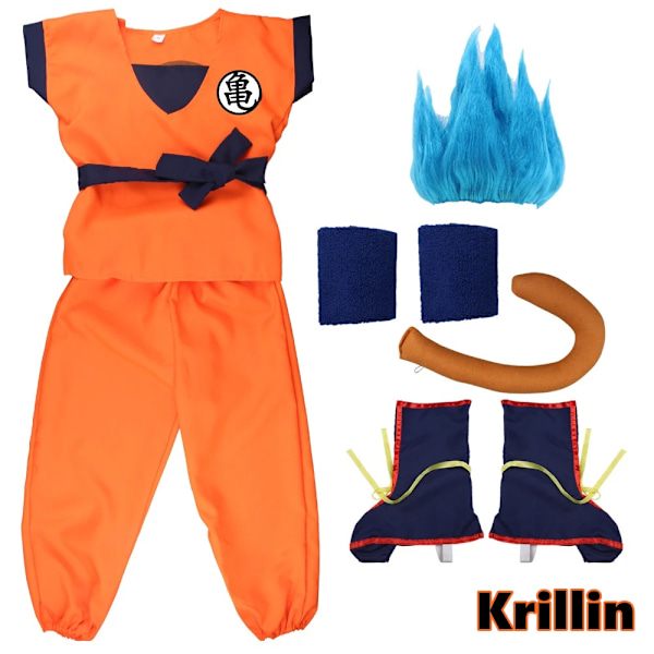 Halloween Vuxna Barn Kostymer Son Goku Gui Karneval Anime Cosplay Semester Kostymer Svans Wrister Peruk Blå Guld Nyår Klä Ut Fit 160-170cm tall 9pcs-Wig blue