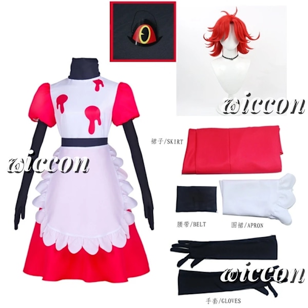 Niffty Anime Niff Cosplay Kostym Dräkt Söt Djävul Rollspel Kläder Peruk Uniform Hotel Cosplay Halloween Fest Kvinnor Klänning L Costume wig mask