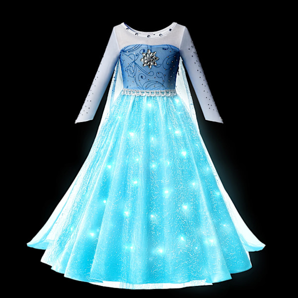 Elsa Anna LED-ljus prinsessklänning flickor älva Rapunzel barn födelsedagsfest kläder Halloween cosplay Frozen Askungen kostym Elsa Dress D 5-6T (130)