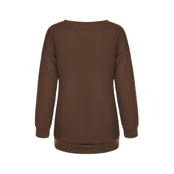 Christmas Sweatshirt Crewneck Pullover Långärmad Lösa Toppar Älg Print Skjorta Brown S