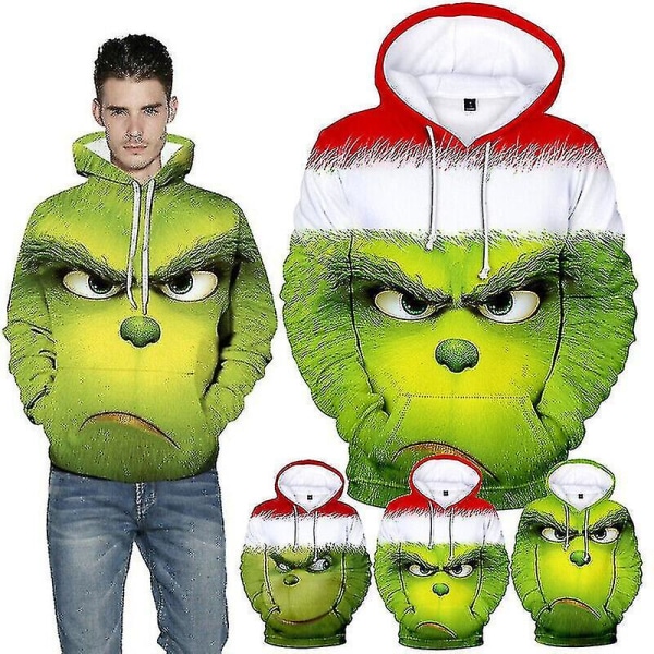 3D Grinch Män Kvinnor Casual Hood Pullover Sweatshirt Vänner Xmas Gift Pattern A S