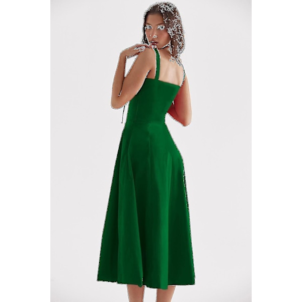 Kvinnor Blommig Boho Midi Bustier Kläder Dam Carmen Print Solklänning Sommar Beach Swing Kläder Grön Slip Klänning Asia L EU M