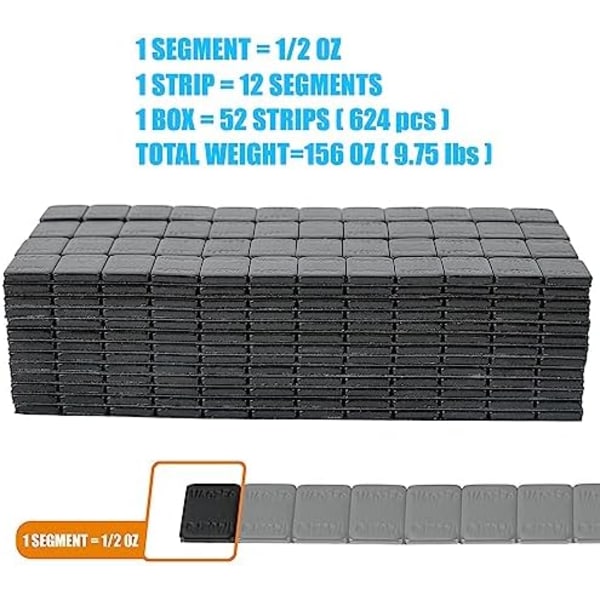 EASYBERG 1/4 oz självhäftande sticka på hjulvikter, däckbalansering för bilar, lastbilar, stadsjeepar, motorcyklar, RC-bilar Big Box 720st 0,25 oz Totalt 18 1\/4OZ 624PCS, Black