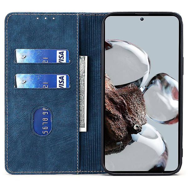 Texturerat cover för Xiaomi Redmi Note 12 Turbo / Poco F5 5g Rfid blockerande plånbok Magnetisk läder Flip Stand Case Blue