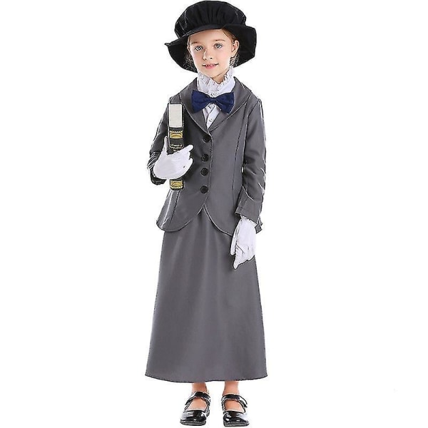 Tjejer Engelska Magic Nanny Kostym Barn Barn Outfit Mary Poppins Cosplay Fantasia Halloween Mardi Gras Dress Up M(height 120-130cm)