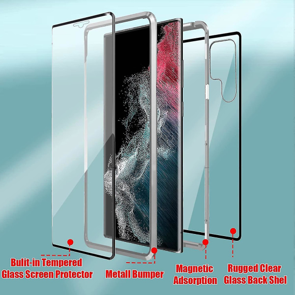 Case för Samsung S22 Ultra, dubbelsidigt phone case i härdat glas med skärmskydd purple