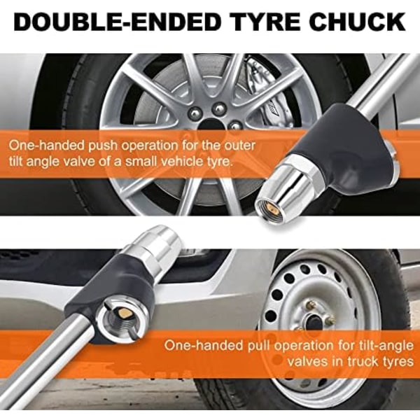 SAFELIFE 1/4&#34; FNPT Extended Reach Dual Head Air Chuck, 14,6&#34; Förlängt tiltlås däckpumpchuck med grepphandtag, 2-vägs Connecti 9.4inch