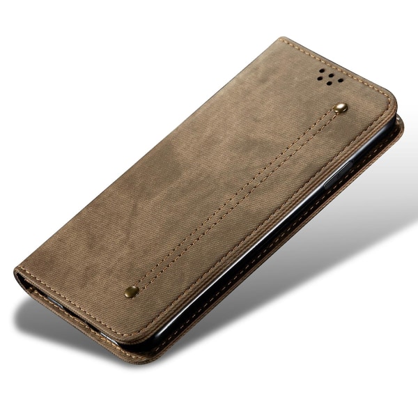 För Xiaomi 13 Ultra Plånboksställ Pu Case Jeans Tygtextur Cover Khaki