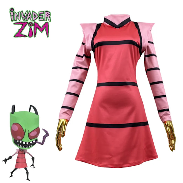 Anime Invader ZIM Cosplay Kostym Alien ZIM Långärmad Klänning med Handskar Halloween Fest Kostym för Flickor Maskeradklänning 140 ZIM dress