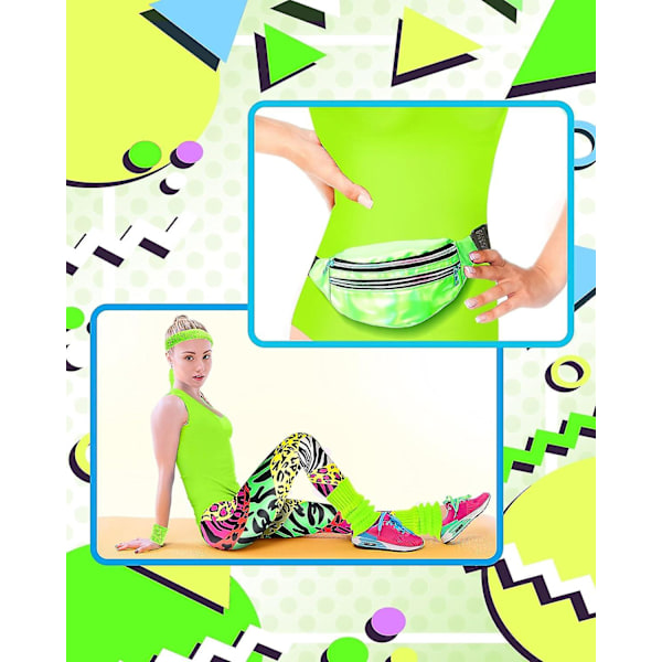 7 st 80-tals träningskostym 80- set 80-tals 90-tals Leotard Legging Pannband Armband Benvärmare Örhängen Fanny Pack Bright Zebra X-Large