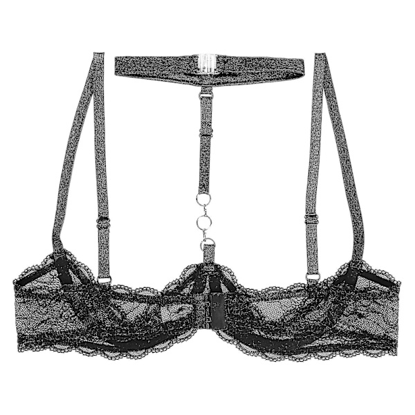 Dam 1/4 kopp bygel BH Halter Neck O Ring Skir Spets Push Up BH Underkläder Öppen BH Underkläder M Purple D