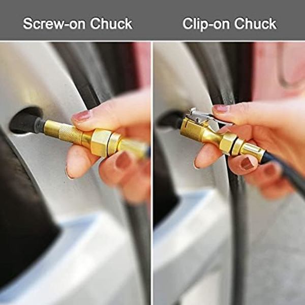 GODESON Ball Foot Air Chuck, 1/4&#34; FNPT Closed Flow däckchuck gjord av mässing, däckluftmunstycke för däckinflatormätare och luftkompressor( Clip+Screw(S)