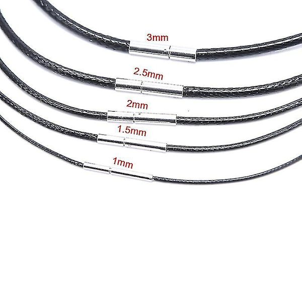 Svart vax lädersnöre Rostfritt stål Vridspänne Halsband Choker Rope Smycken L 3MM
