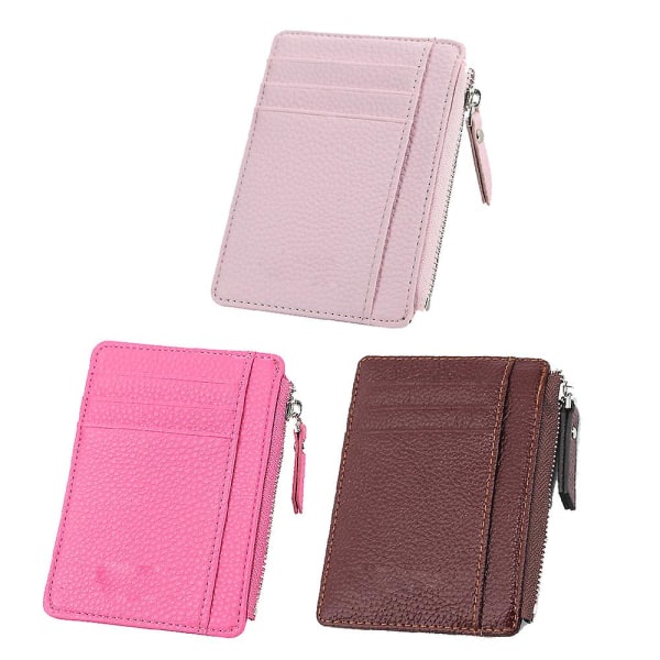 Kvinnors ultratunna case Armband Dragkedja Plånbok Liten och kompakt läderplånbok Pink*Red*Brown