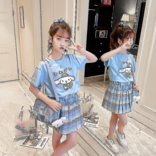 Sanrio Cinnamoroll My Melody Girls Jk Suit Kawaii T-shirt Blus Plisserad kjol Sommar Bomull Kortärmad kostym Cinnamoroll 140