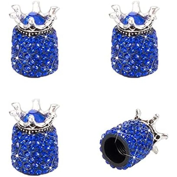 ROSON ventilstamlock, 4-pack handgjorda Crown Bling Crystal Rhinestone bilhjulsdäckventil, attraktiva dammtäta biltillbehör, Universal Dark Blue