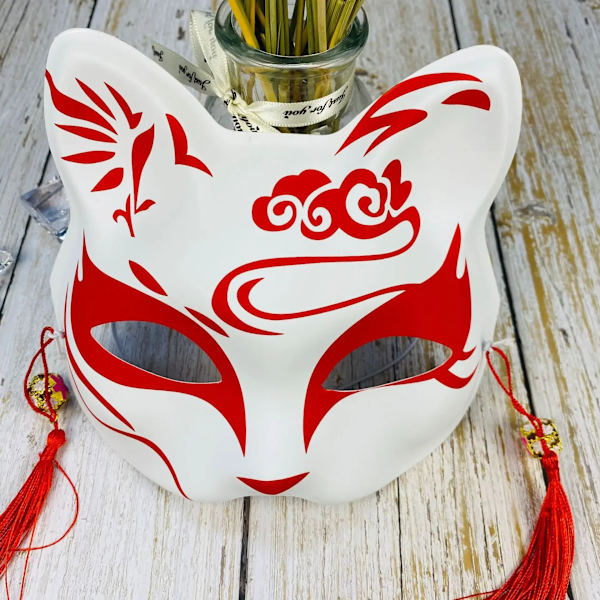 Handmålad Katt-Räv Mask Maskerad Halloween Festival Cosplay Rekvisita Japansk Mask Halv Ansikte Anime Demon Slayer 18