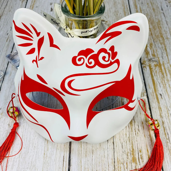 Handmålad Katt-Räv Mask Maskerad Halloween Festival Cosplay Rekvisita Japansk Mask Halv Ansikte Anime Demon Slayer 27