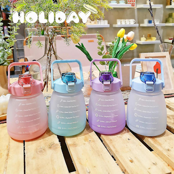 1400 ml vattenflaska med tidsmarkör Läcktät sugkopp Lätt att bära Bärbar läckagesäker utomhussportvattenkokare - Jxlgv Purple